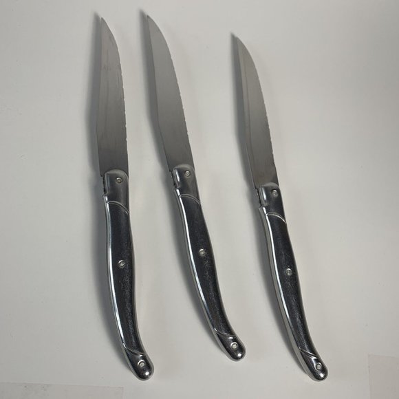 Vintage Laguiole Steak Knife Set Inox France Silver Stainless Steel Set of 3 - Picture 5 of 5